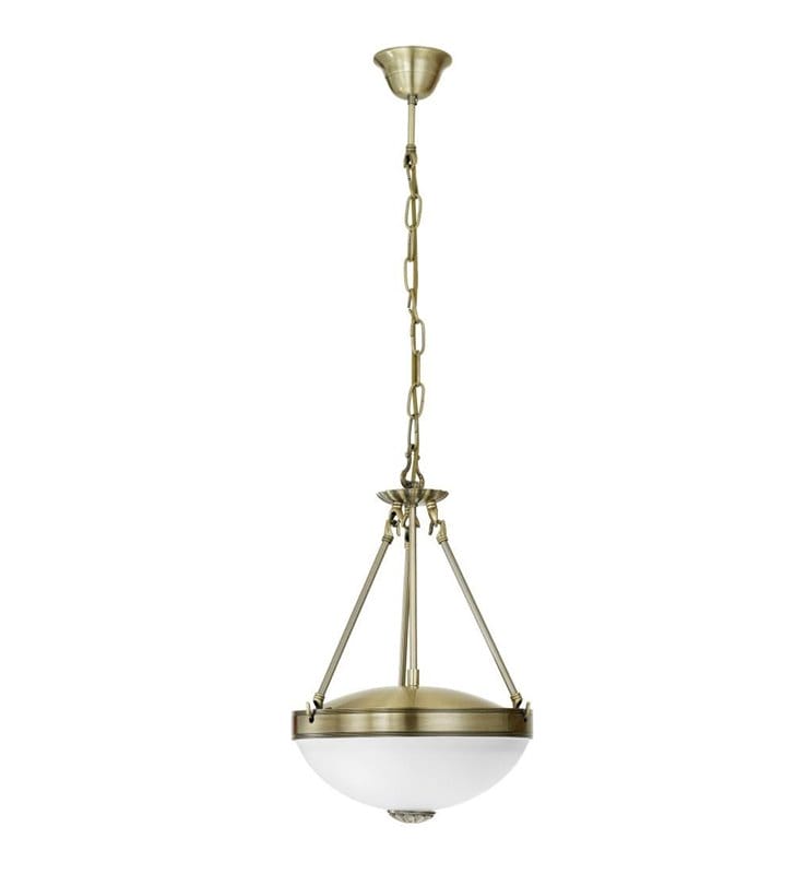 Klasyczna lampa wisząca ampla Savoy patyna białe szkło nad stół do jadalni kuchni salonu sypialni