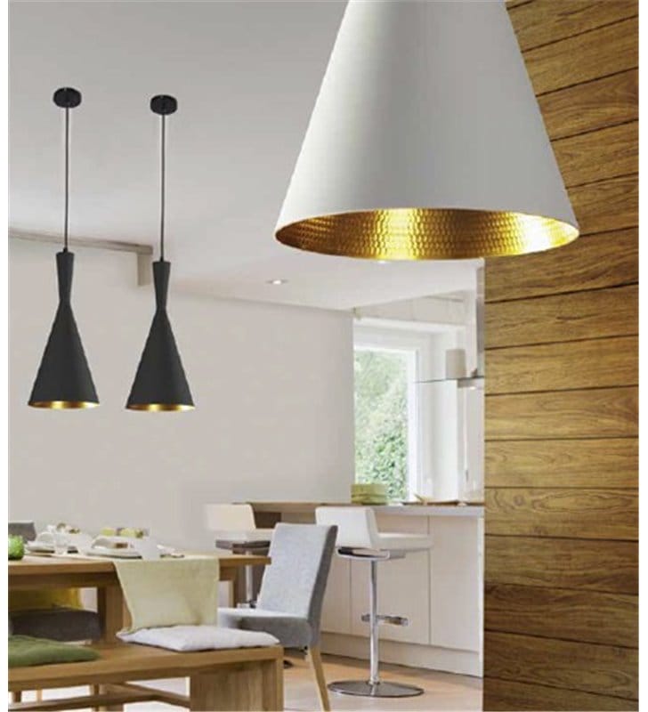 Lampa wisząca Vita czarna ze złotym środkiem klosz stożek