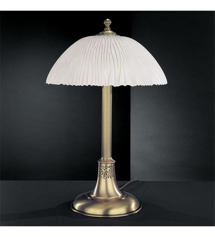 Lampa stołowa na komodę Gorycja stylowa włoska mosiądz antyczny biały klosz ze szkła
