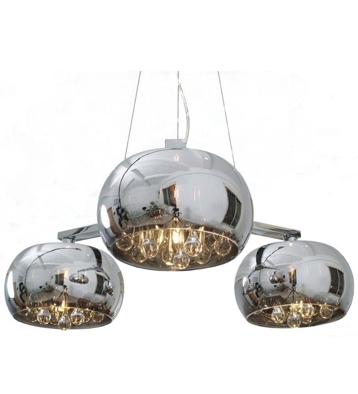 Lampa wisząca Crystal 3 szklane klosze ozdobione od wewnątrz kryształami nad stół do kuchni jadalni do salonu sypialni