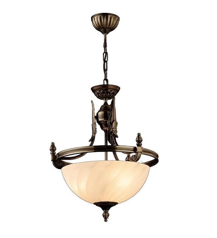 Klasyczna dekoracyjna lampa wisząca z amplą Cordoba II wykończenie patyna mat