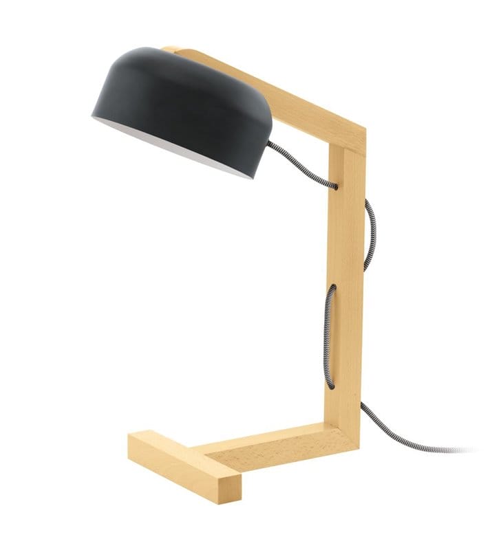 Lampa stołowa Gizzera czarny klosz drewniane ramie przewód czarno biały styl szwedzki