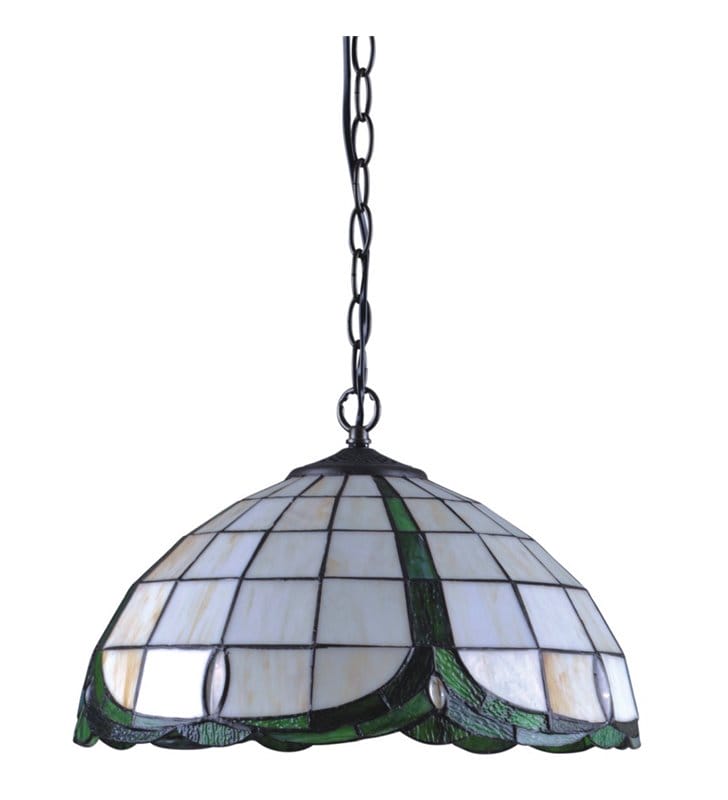 Witrażowa klasyczna lampa wisząca Papi w stylu Tiffany z masy perłowej szkła i metalu np. do kuchni jadalni nad stół - OD RĘKI