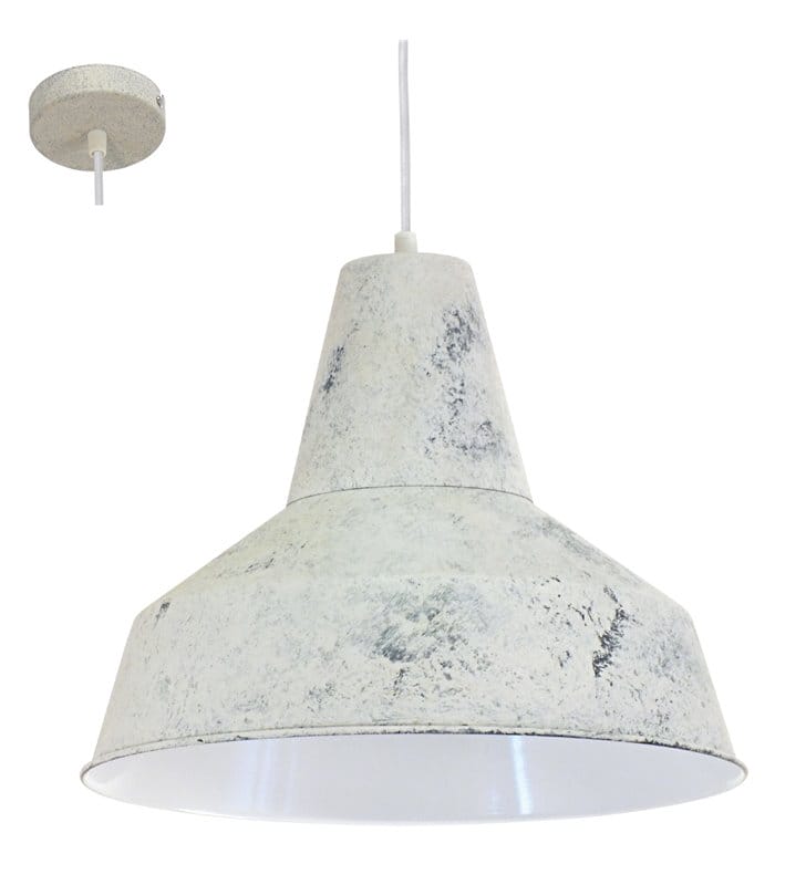 Lampa wisząca Somerton metalowa pojedyncza w stylu vintage loftowym biała wapnowana - OD RĘKI
