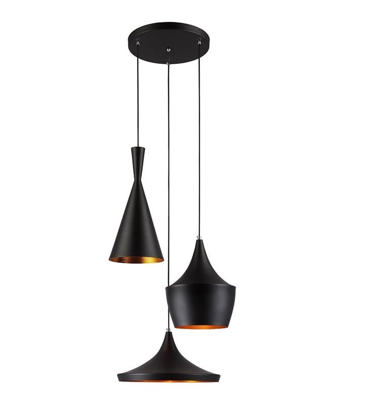 Lampa wisząca Pedro czarna potrójna na jednej okrągłej podsufitce nowoczesna do salonu sypialni kuchni jadalni nad stół