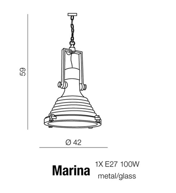Lampa wisząca w stylu marynistycznym Marina chrom metalowa ze szklaną przesłoną łańcuch długi zwis