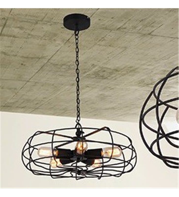 Lampa wisząca Fan czarna druciana jak wiatrak w stylu loftowym industrailnym do salonu sypialni jadalni kuchni dużo światła