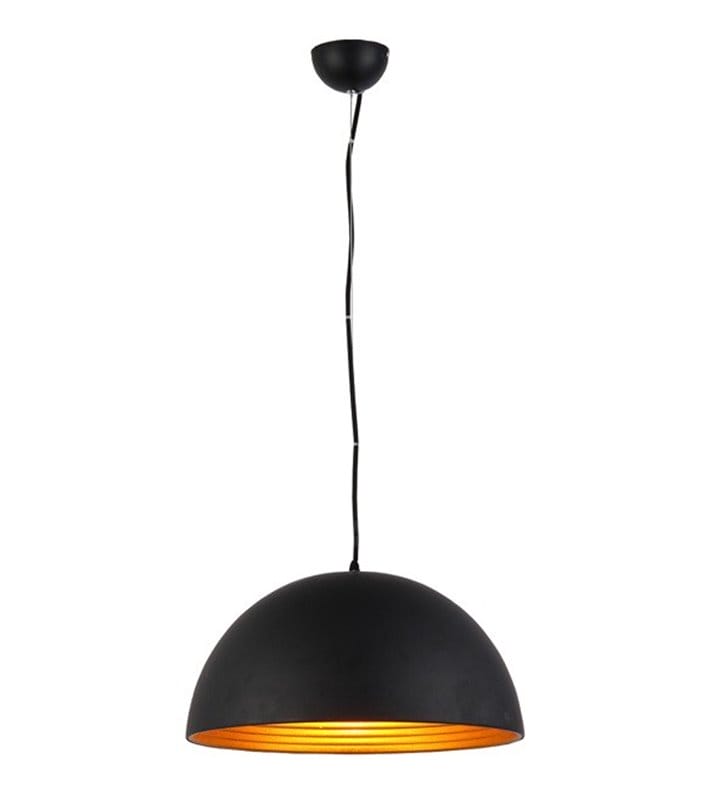 Modena nowoczesna czarna lampa wisząca ze złotym środkiem klosz kopuła o średnicy 50cm długa do salonu kuchni jadalni sypialni