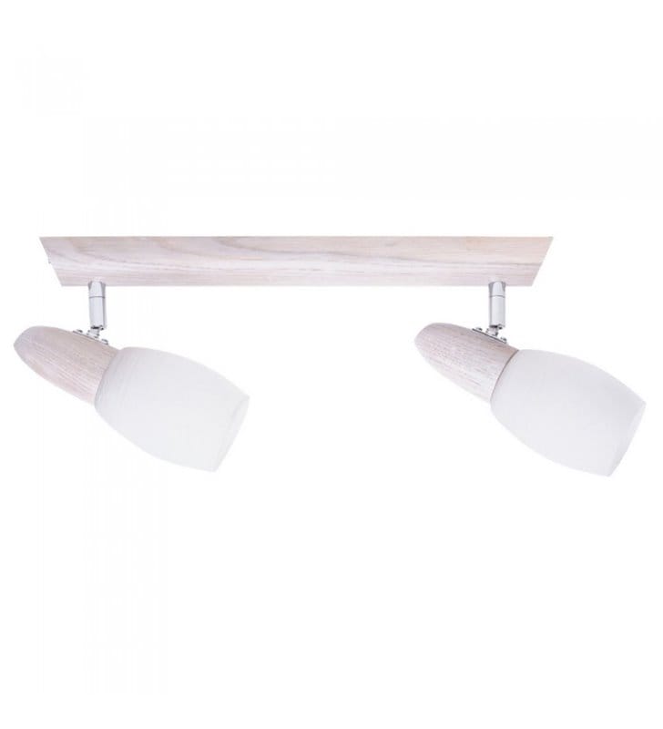 Lampa sufitowa 2 punktowa Juliana drewniana podsufitka dąb biały ze szklanymi białymi kloszami