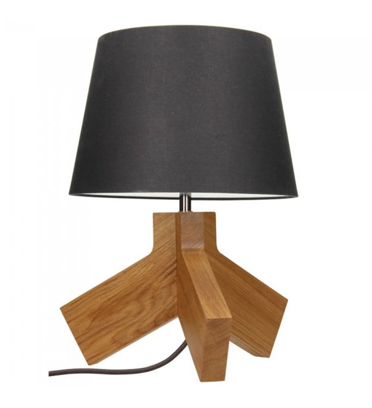Lampa stołowa Tilda drewniana dębowa podstawa z antracytowym abażurem - OD RĘKI