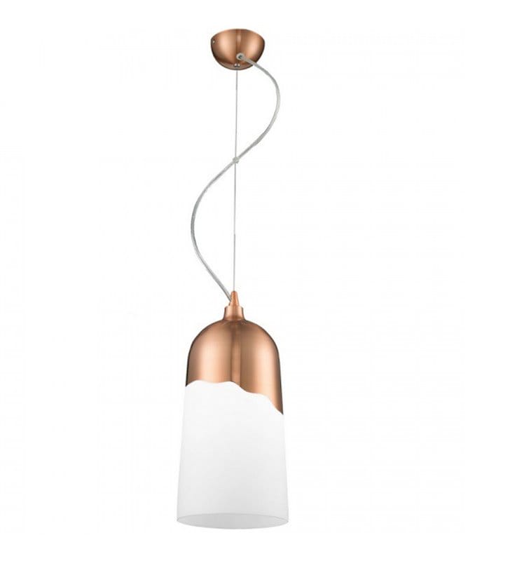 Lampa wisząca Daga ciekawe połączenie metalu w kolorze miedzi z białym szkłem do salonu kuchni jadalni nad stół