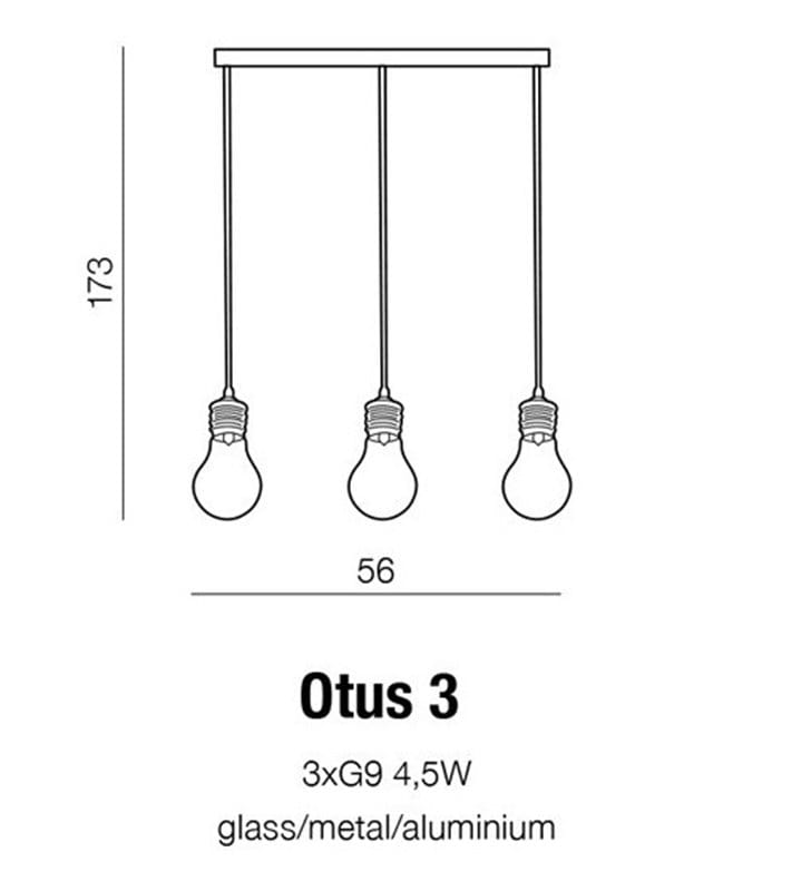 Lampa wisząca Otus potrójna klosze szklane jak żarówki wewnątrz klosza metalowe sprężynki do salonu jadalni kuchni