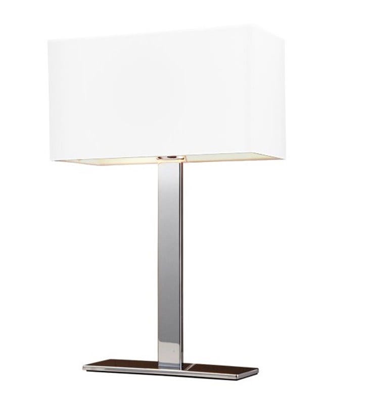 Lampa stołowa Martens biały prostokątny abażur z materiału podstawa chrom do salonu sypialni jadalni hotelu