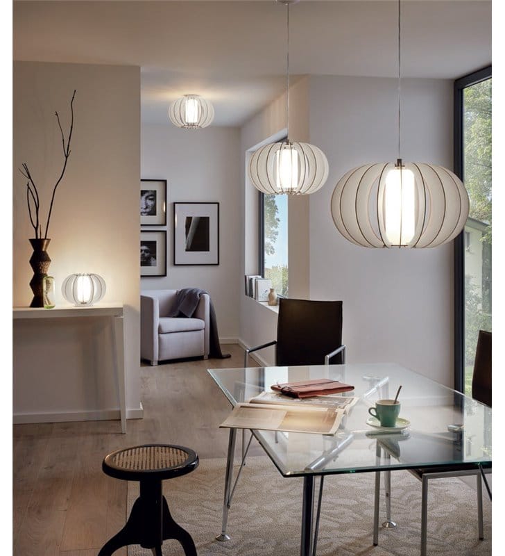 Lampa wisząca Stellato2 klosz biały z drewna od wewnątrz szklany do jadalni kuchni salonu sypialni