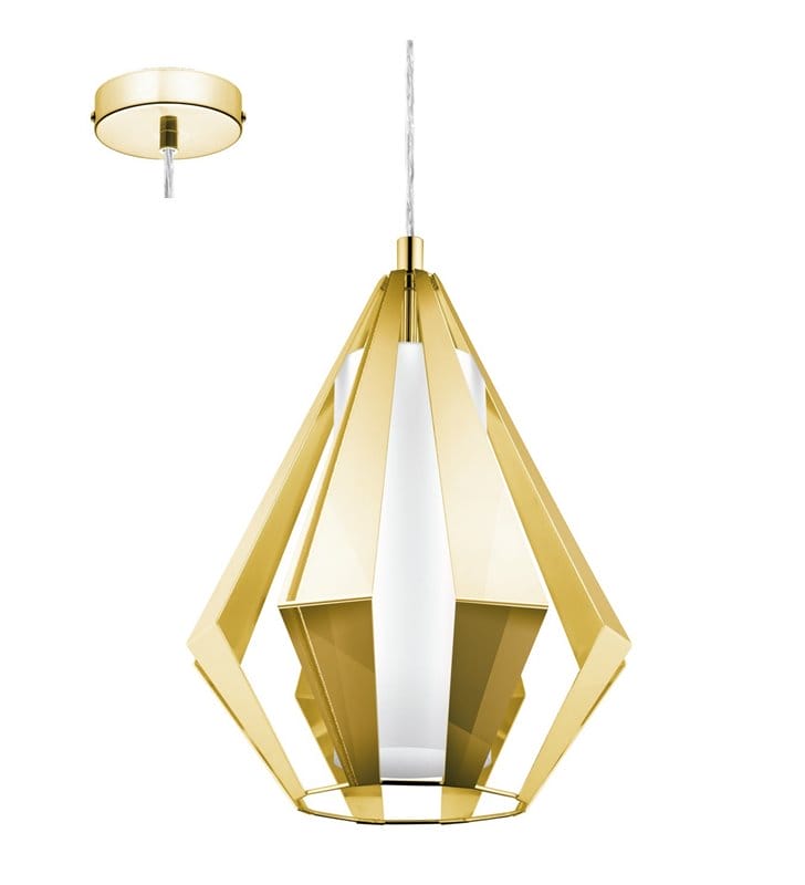 Lampa wisząca Taroca styl nowoczesny klosz zewnętrzny geometryczny kolor mosiądz wewnątrz szklany biały