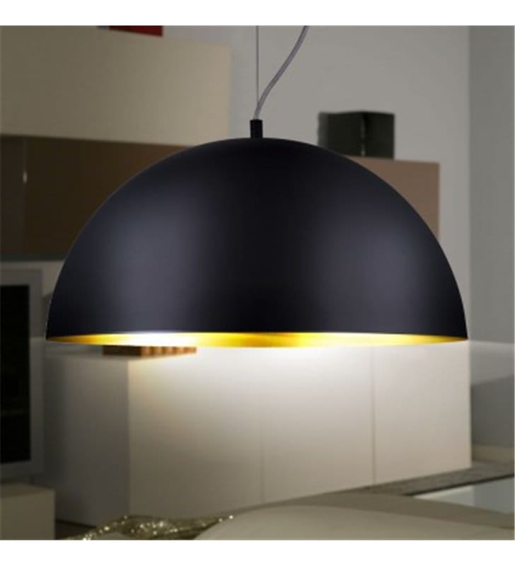 Czarna lampa wisząca Gaetano1 38cm kopuła ze złotym środkiem nad stół do kuchni jadalni