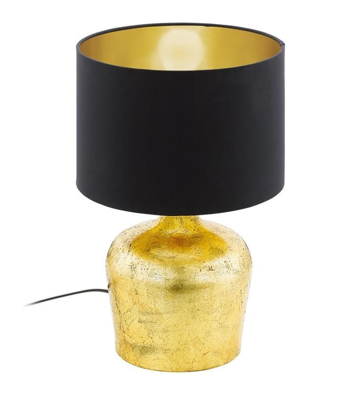 Lampa stołowa Manalba czarno złota materiałowa do sypialni salonu