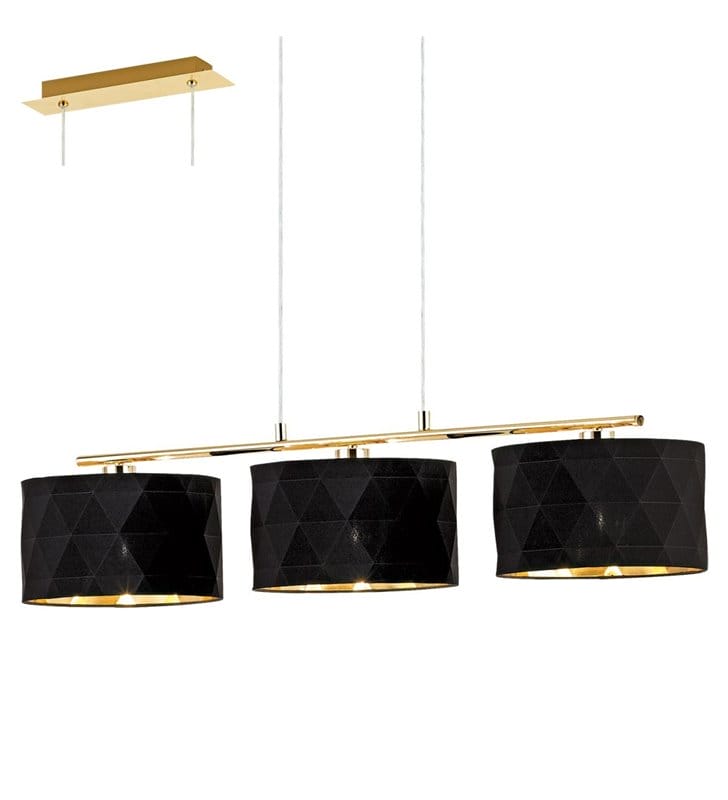 Potrójna lampa wisząca Dolorita abażury trójwymiarowe geometryczne czarno złota nad stół do jadalni kuchni salonu do sypialni