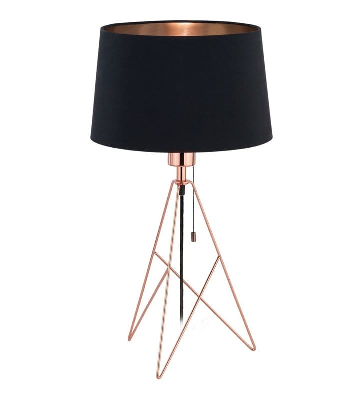 Lampa stołowa Camporale czarno miedziana na oryginalnej drucianej podstawie włącznik sznureczkowy przy kloszu- OD RĘKI