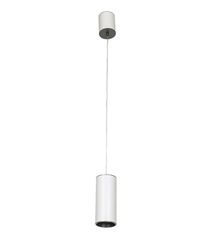 Lampa wisząca Moldes LED biało szara mała w kształcie walca
