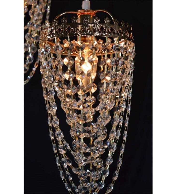 Potrójna klasyczna kryształowa lampa wisząca Lozano na okrągłej podsufitce
