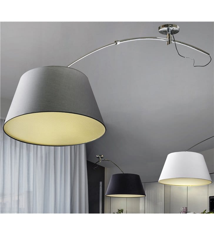 Nowoczesna szara lampa sufitowa na wysięgniku Selena2 duży abażur do salonu sypialni jadalni kuchni regulacja