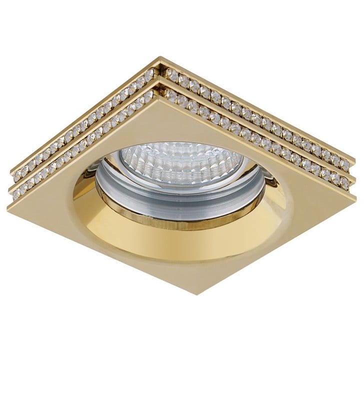 Złota elegancka kwadratowa lampa podtynkowa Eva z kryształami