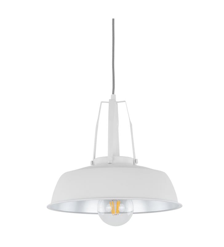 Metalowa biała lampa wisząca Paloma w stylu loftowym tekstylny biało czarny kabel