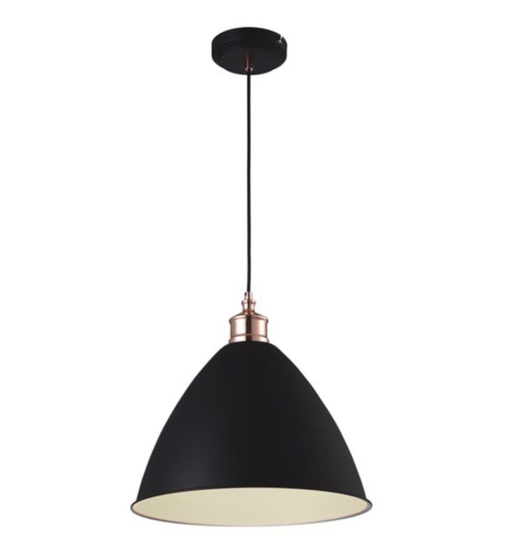 Lampa wisząca Watso Black średnica 35cm czarna z miedzianym wykończeniem metalowa styl retro do kuchni jadalni salonu sypialni