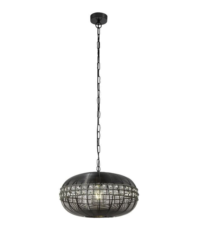 Lampa wisząca Marracas w stylu retro czarna metalowa ozdobiona kryształkami do salonu sypialni jadalni kuchni