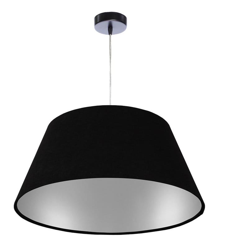 Lampa wisząca Maura czarna ze srebrnym wnętrzem welurowy abażur średnica 50cm stożek do jadalni nad stół- OD RĘKI