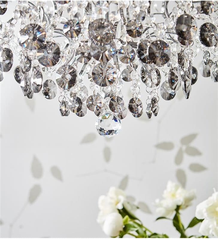 Żyrandol kryształowy Hidden Gen z bezbarwnymi i dymionymi kryształkami wykończenie chrom do salonu sypialni jadalni