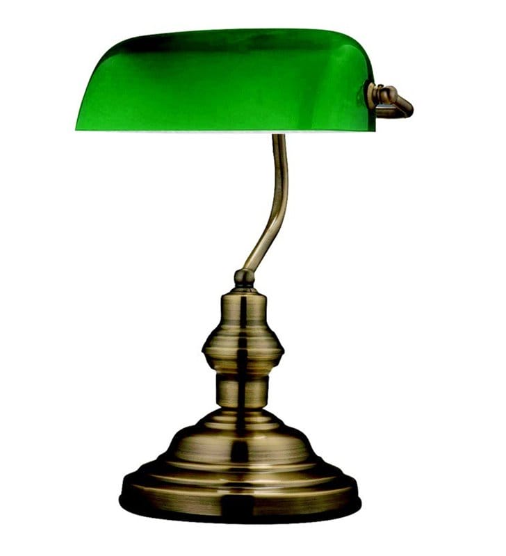 Lampka gabinetowa typu bankierka Antique podstawa stare złoto klosz szklany zielony