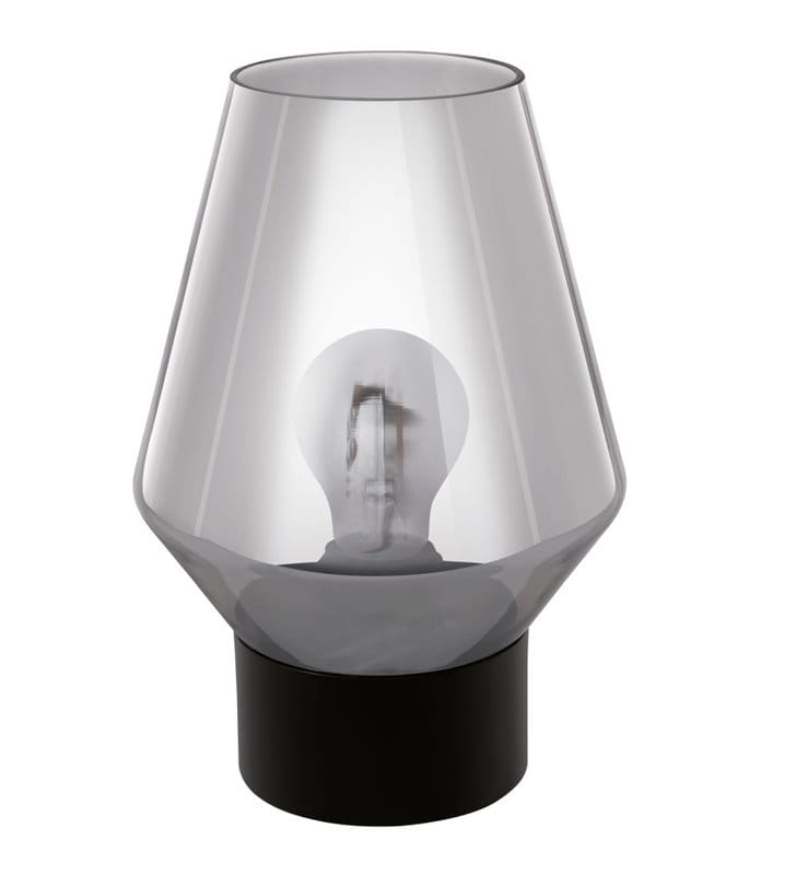 Lampka stołowa Verelli na komodę lub jako nocna lampka klosz z czarnego transparentnego szkła