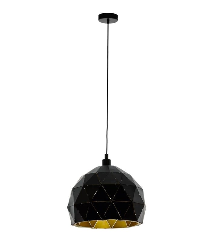 Lampa wisząca Roccaforte 30cm czarna geometryczna klosz kula wewnątrz złoty do kuchni salonu jadalni