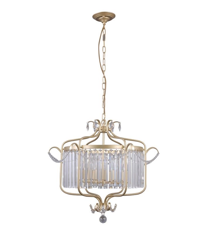 Klasyczna złota lampa wisząca z kryształami Rinaldo średnica 66cm do salonu jadalni sypialni