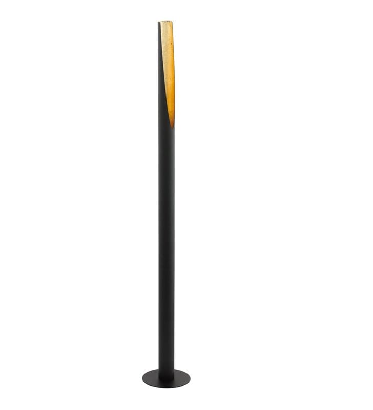 Lampa podłogowa Barbotto tuba walec nowoczesna czarno złota wąska włącznik podłogowy nożny