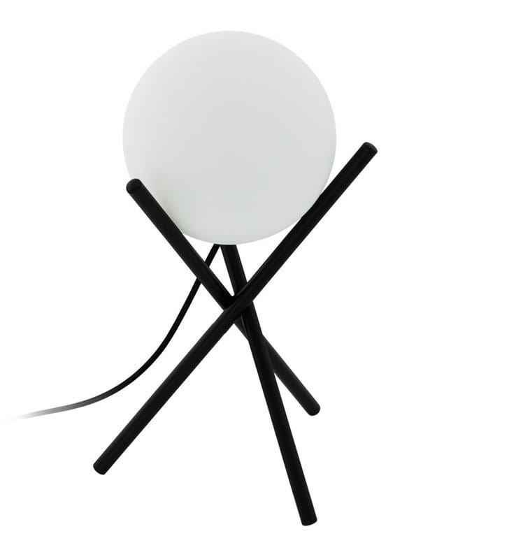 Lampa stołowa Castellato czarna z okrągłym matowym szklanym kloszem