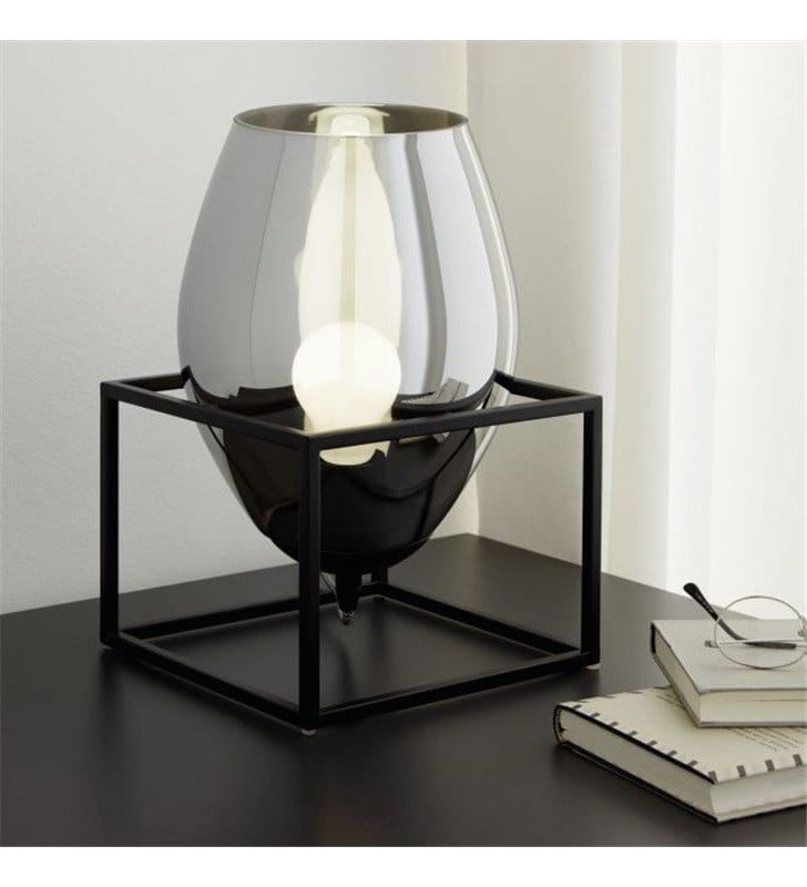 Lampa stołowa Olival1 czarna metalowa konstrukcja szklany klosz czarny transparentny