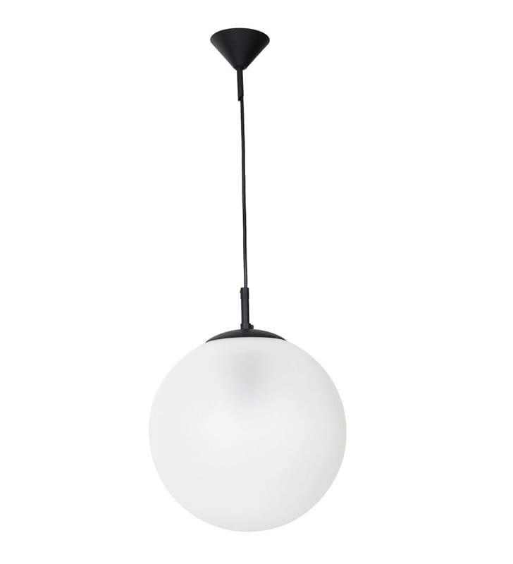 Lampa wisząca Globus czarna z białym okrągłym kloszem ze szkła 30cm
