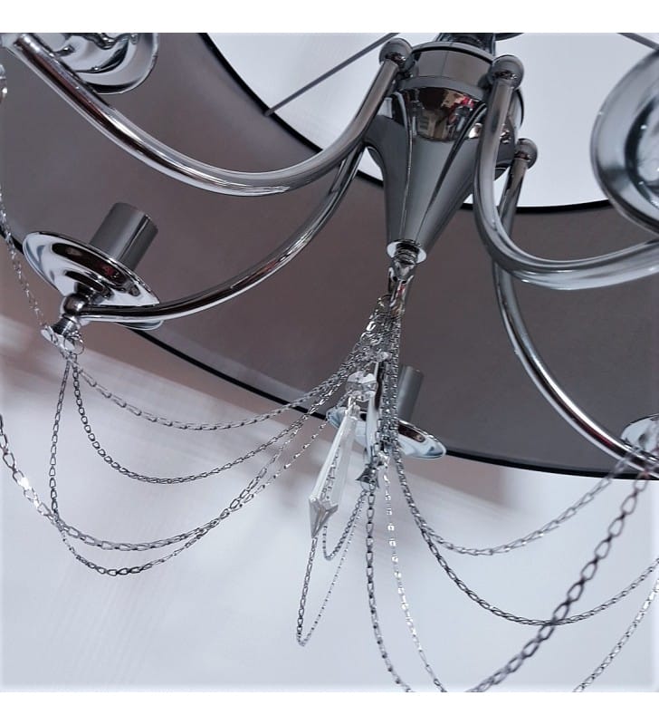 Okrągła abażurowa lampa wisząca Ramona 5 żarówek szary abażur dekoracyjne łańcuszki i kryształki