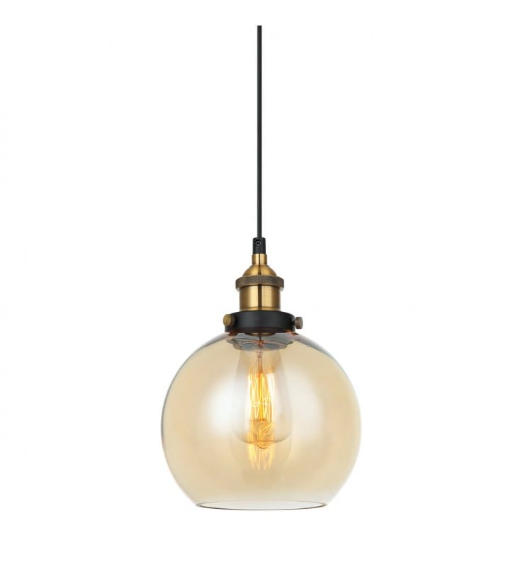 Lampa wisząca Cardena pojedyncza klosz szklany okrągły ball kula amber bursztynowy 20cm