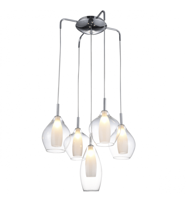 Elegancka stylowa 5 zwisowa lampa Amber Milano klosze podwójne szkło różne kształty