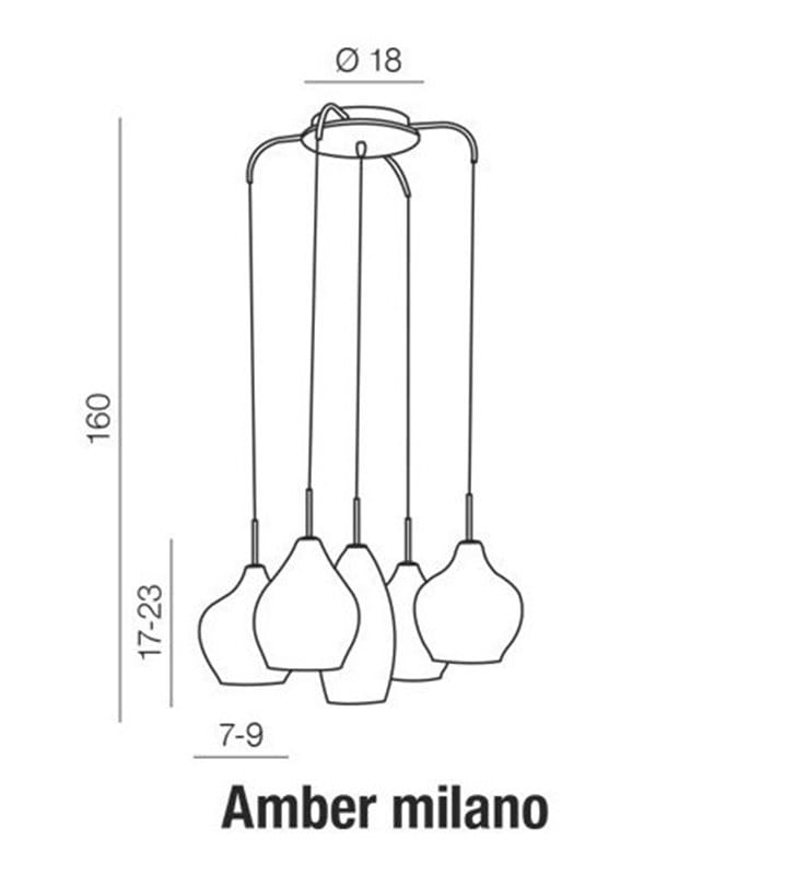 Stylowa 5 zwisowa lampa Amber Milano klosze podwójne szkło miedziana nad stół do salonu sypialni jadalni