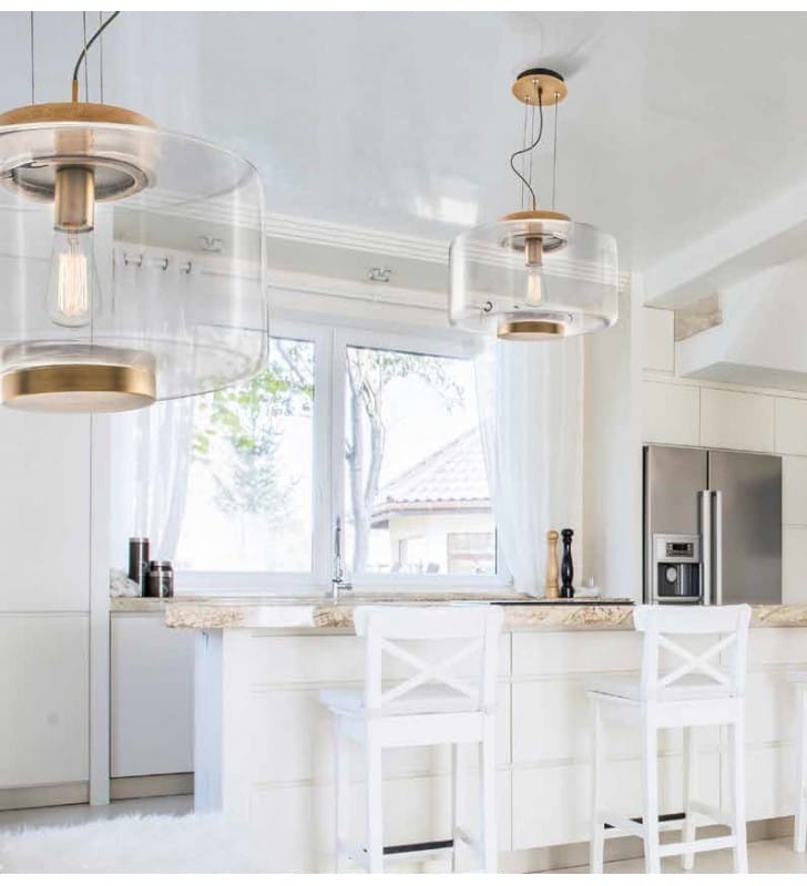 Lampa wisząca Sorel szklana nowoczesna bezbarwny klosz brązowe wykończenie do salonu sypialni jadalni kuchni