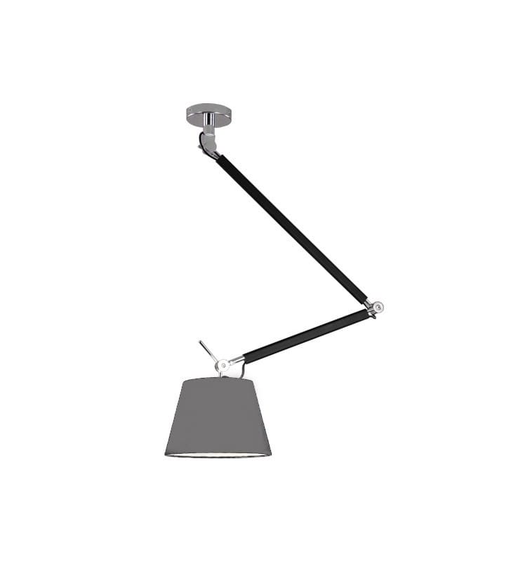 Lampa wisząca Zyta z regulowanym ramieniem szary abażur wykończenie czarne z chromem nowoczesna