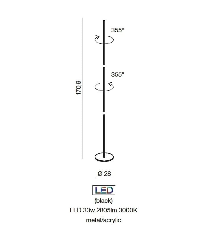Minimalistyczna czarna lampa podłogowa Teta LED