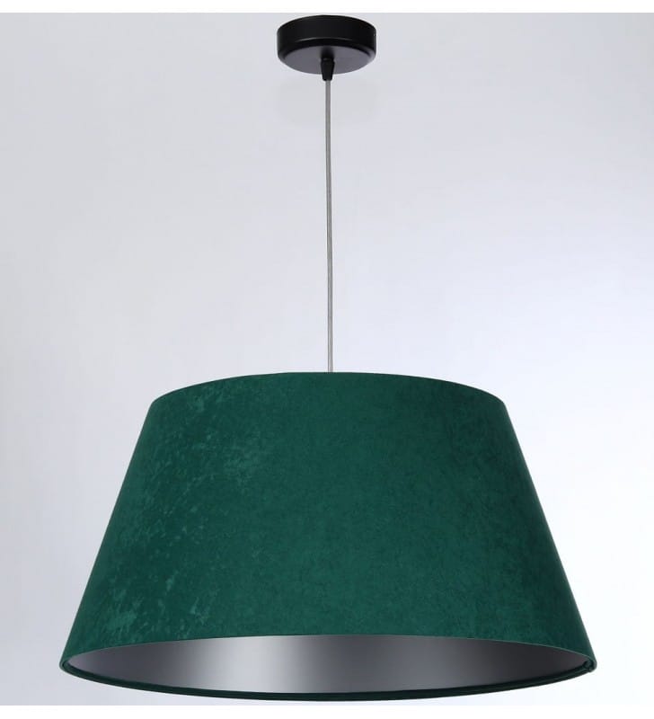 Zielona lampa wisząca ze srebrnym środkiem Sotera stożek welur do salonu sypialni jadalni