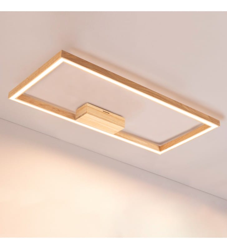 Drewniany duży plafon LED Ramme 83x38cm do salonu sypialni na korytarz- OD RĘKI