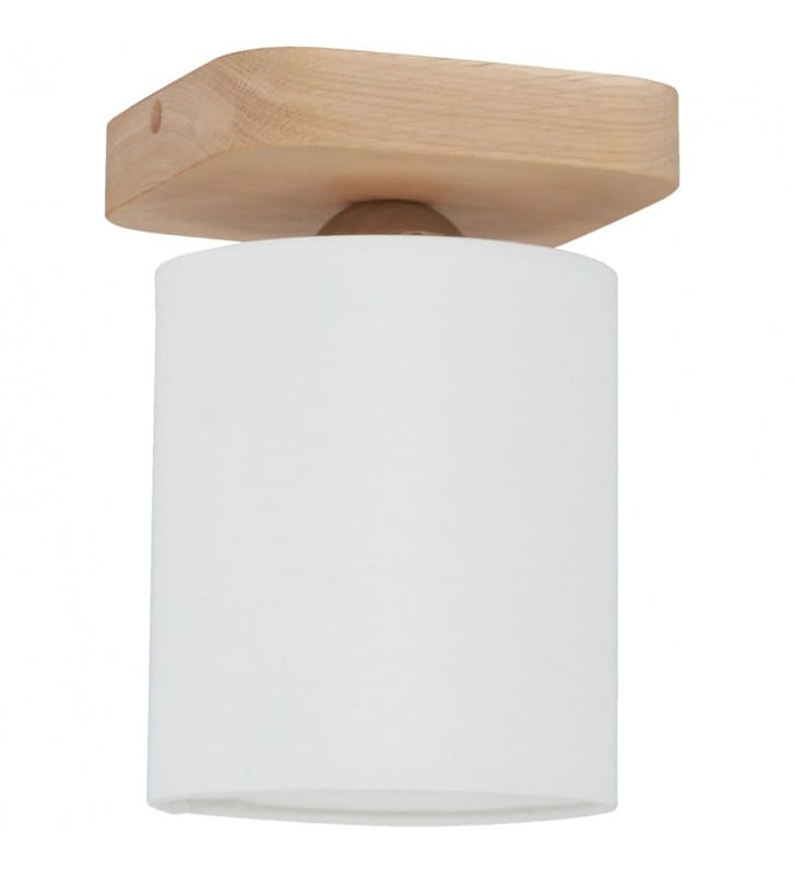 Mała lampa sufitowa Jenta drewno dębowe biały materiałowy abażur